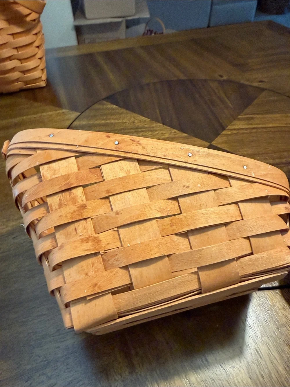 Longaberger Handwoven Tan Wood Oval Baskets with Handles - Pair